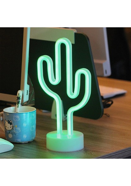 Hediye Sahibi Kaktüs Tasarımlı Neon LED Işıklı Lamba 22,5 x 13,5cm