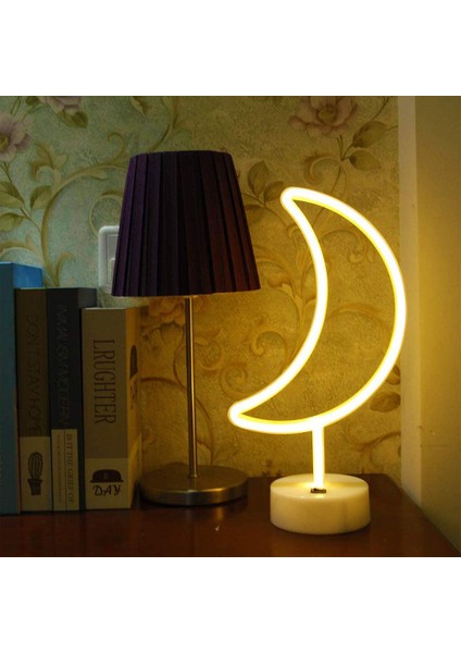 Hediye Sahibi Ay Tasarımlı Neon LED Lamba 31X18 cm