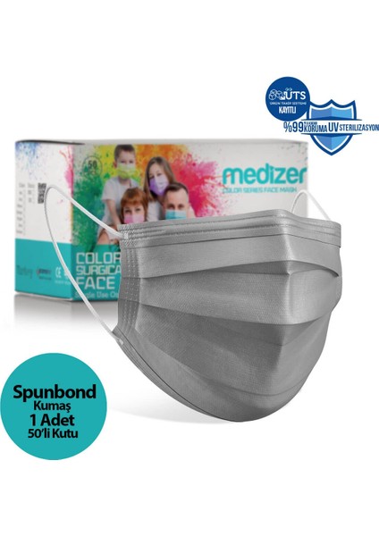 Full Ultrasonik Cerrahi Ağız Maskesi 3 Katlı Spunbond Kumaş 50 Adet Burun Telli Gri