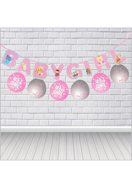 Balonlu Baby Girl Banner Seti, 3,00 mt modelleri
