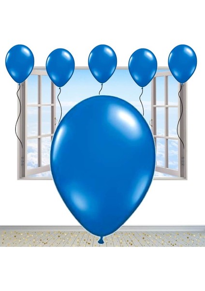 Metalik Parlak Balon, 10 Adet - Lacivert