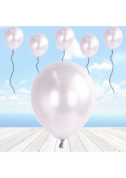 Metalik Parlak Balon, 10 Adet - Beyaz