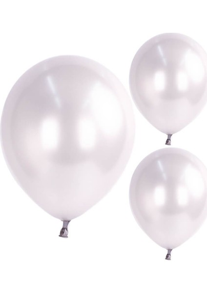Metalik Parlak Balon, 10 Adet - Beyaz