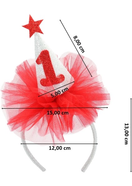 Süsle Bebek ve Parti 1 Yaş Doğum Günü Tacı - Kırmızı