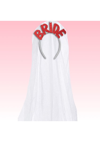 Bride Tüllü Taç - Kırmızı
