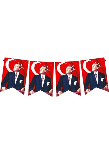 Bayraklı Atatürk Flama Seti, 1,50mt Kurdele Dizili 11cm x 17cm - 10'lu