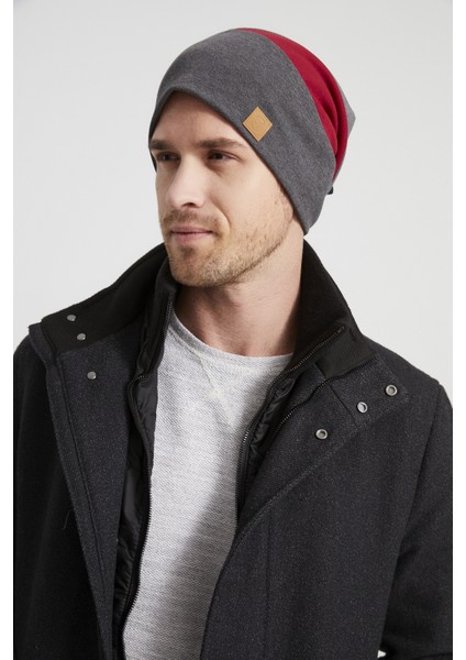 Erkek Genç Yeni Sezon Kırmızı Gri Gri Parçalı Ip Detaylı Şapka Bere -Spor Rahat Pamuklu Termal modelleri