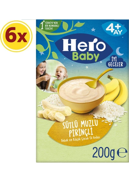 Hero Baby Gece Sütlü Muzlu Pirinçli 200 G x 6 Adet