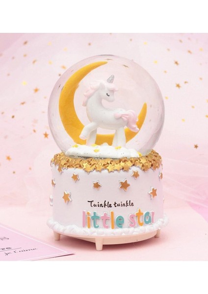 Twinkle Twinkle Unicorn Ay Kar Küresi Işıklı Müzikli Büyük Boy Cam Küre