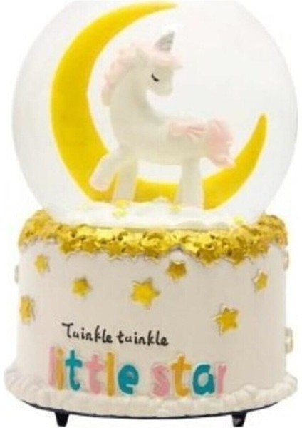Twinkle Twinkle Unicorn Ay Kar Küresi Işıklı Müzikli Büyük Boy Cam Küre