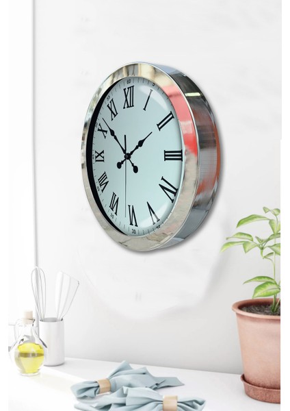 36 cm Krom Metal Romen Sayılı Duvar Saati modelleri