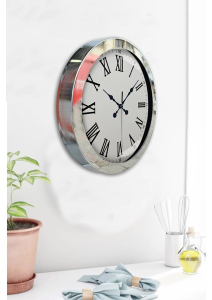 36 cm Krom Metal Romen Sayılı Duvar Saati fırsatları