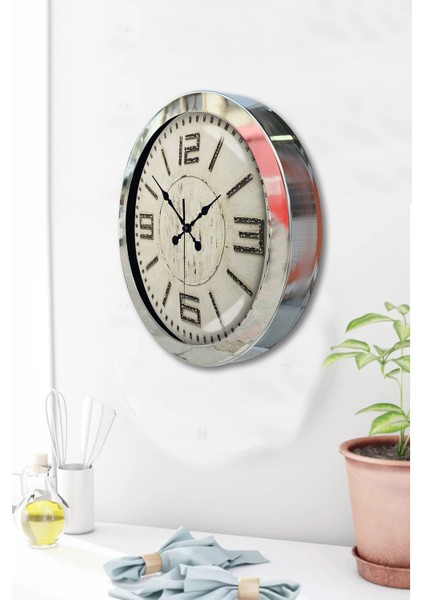 36 cm Krom Metal Retro Duvar Saati modelleri