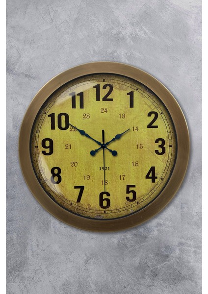 36 cm Eskitme Metal Sarı Duvar Saati