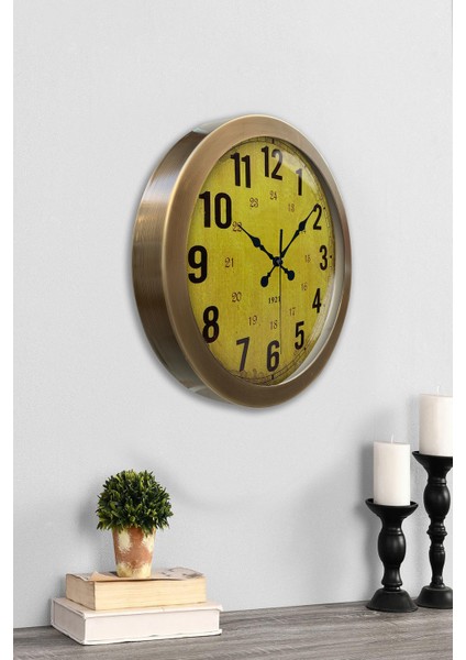 36 cm Eskitme Metal Sarı Duvar Saati fiyatları