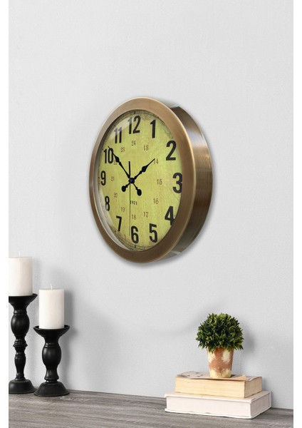 36 cm Eskitme Metal Sarı Duvar Saati modelleri