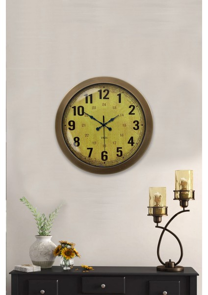 36 cm Eskitme Metal Sarı Duvar Saati fırsatları