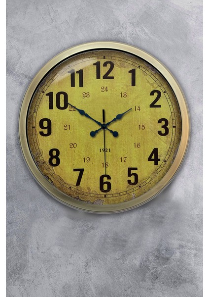 40 cm Eskitme Metal Sarı Duvar Saati