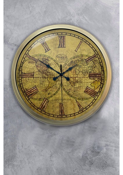 40 cm Eskitme Metal Maps Duvar Saati