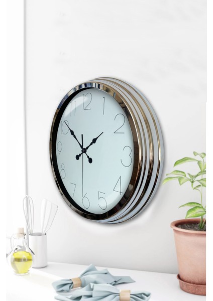 40 cm Krom Metal Modern Duvar Saati