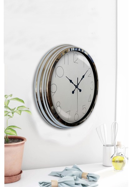 40 cm Krom Metal Modern Duvar Saati
