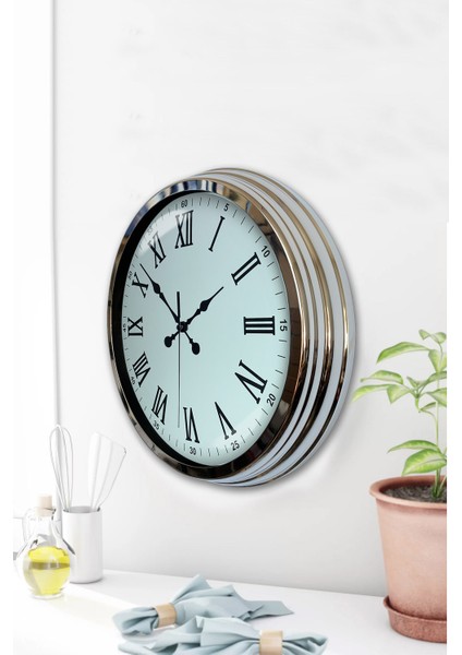 40 cm Krom Metal Romen Sayılı Duvar Saati modelleri