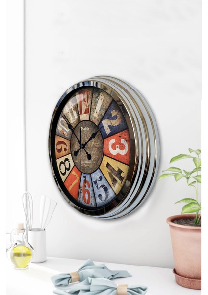 40 cm Krom Metal Retro Duvar Saati modelleri