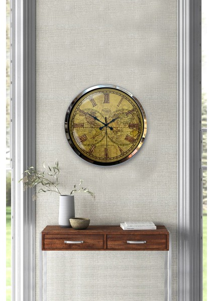 40 cm Krom Metal Maps Duvar Saati fiyatları