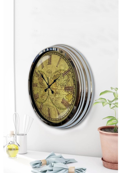 40 cm Krom Metal Maps Duvar Saati modelleri