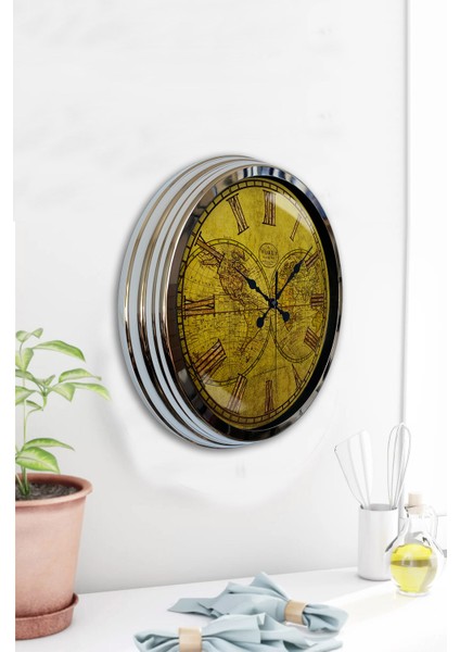 40 cm Krom Metal Maps Duvar Saati fırsatları