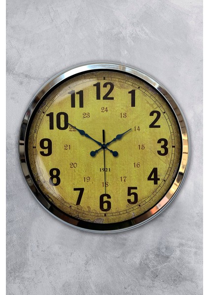 40 cm Krom Metal Sarı Duvar Saati
