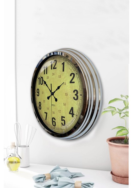 40 cm Krom Metal Sarı Duvar Saati modelleri