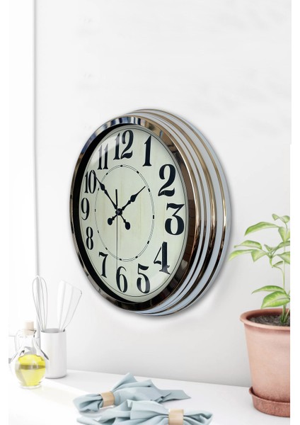 40 cm Krom Metal Retro Duvar Saati modelleri
