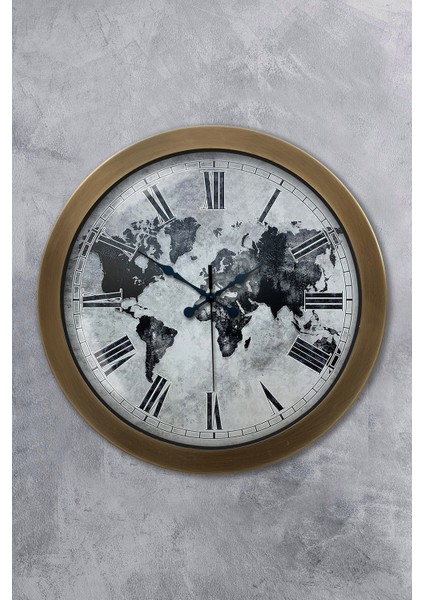 36 cm Eskitme Metal Eskitme Dünya Duvar Saati