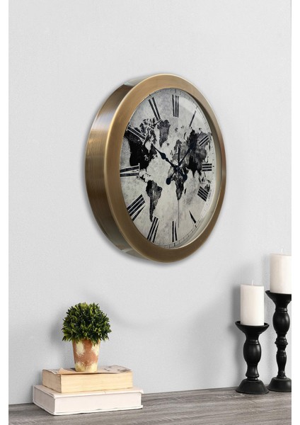 36 cm Eskitme Metal Eskitme Dünya Duvar Saati fiyatları