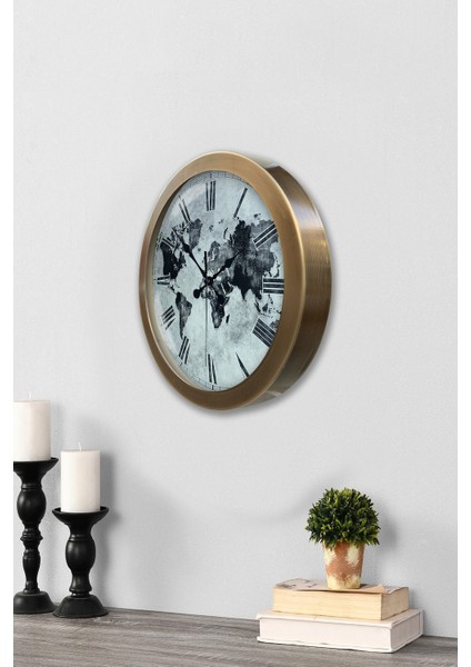 36 cm Eskitme Metal Eskitme Dünya Duvar Saati modelleri