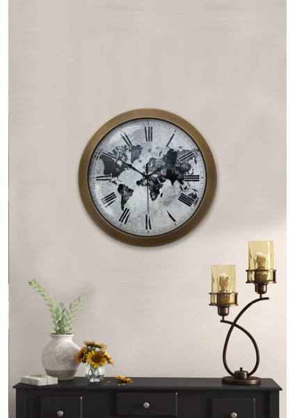 36 cm Eskitme Metal Eskitme Dünya Duvar Saati fırsatları