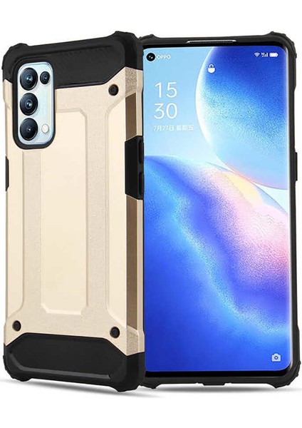 - Oppo Reno 5 Pro 5G - Kılıf Çift Katman Zırh Tank Crash Military Kapak - Gold - T16579