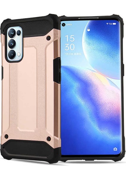 - Oppo Reno 5 Pro 5G - Kılıf Çift Katman Zırh Tank Crash Military Kapak - Rose Gold - T16579