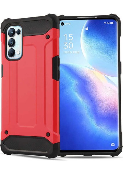 - Oppo Reno 5 Pro 5G - Kılıf Çift Katman Zırh Tank Crash Military Kapak - Kırmızı - T16579