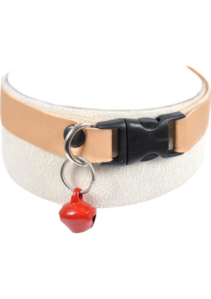 Suni Deri Zilli Kedi Köpek Boyun Tasması 2'li Set Siyah Krem Renk modelleri