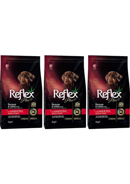 Plus Orta Büyük Irk Kuzulu Pirinçli Yavru Köpek Maması 3 kg 3 Adet