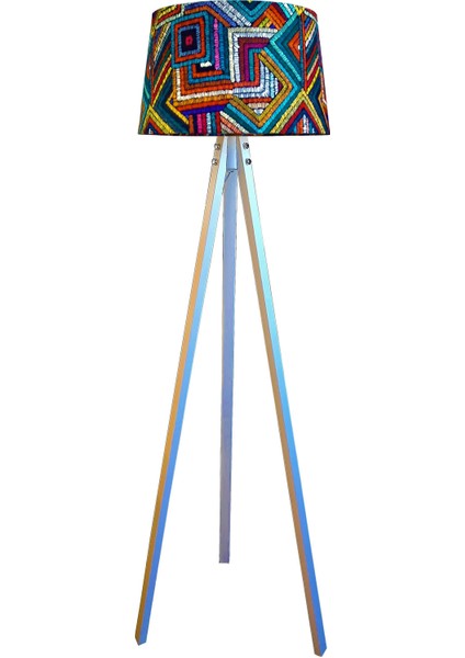 Masif 3 Ayaklı Lambader Tripod Sarmal Desen Beyaz Ayak