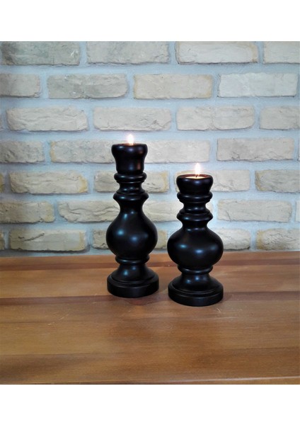 Tornalı El Yapımı Ahşap Ikili Mumluk Mat Siyah fiyatları