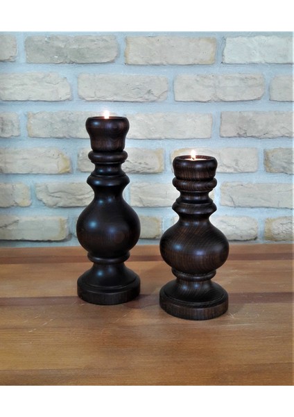 Tornalı El Yapımı Ahşap Ikili Mumluk Koyu Ceviz fiyatları
