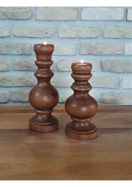 Tornalı El Yapımı Ahşap Ikili Mumluk Açık Ceviz fiyatları