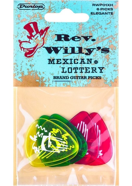 RWP01XH Rev Willy's Mexican Lottery Brand Guitar Picks 6 Adet - Extra-Heavy Pena