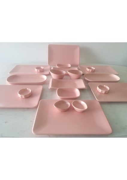 20 Parça Mat Açık Pembe Kahvaltı Takımı