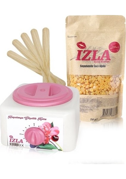 Izla Sir Ağda Makinesi + Boncuk Ağda 250 gr + Spatula 5 Adet - 3'lü Ağda Set