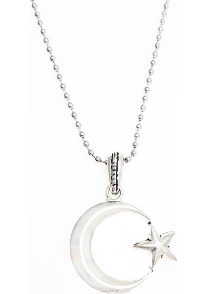 Ay Yıldız Gümüş Kaplama Erkek Kolye